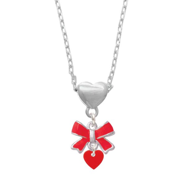 Delight Jewelry Acrylic 5/16" Red Heart Red Bow Heart Necklace