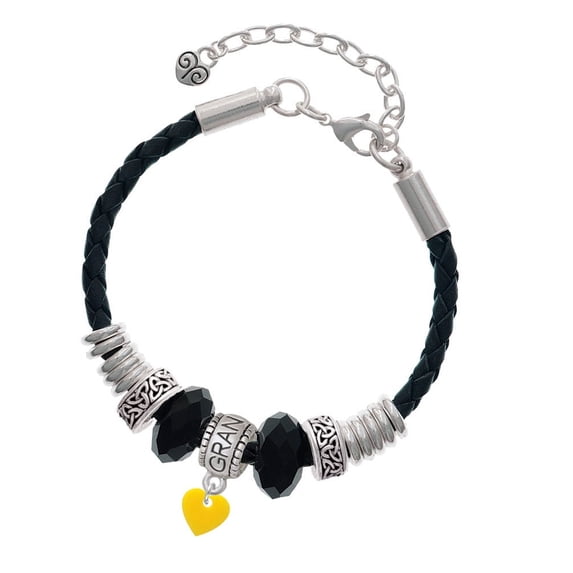 Delight Jewelry Acrylic 5/16" Yellow Heart Grandmother Celtic Knot Leather Bead Bracelet, 7"+2" Extender