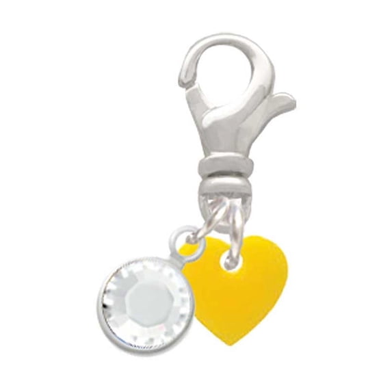 Delight Jewelry Acrylic 5/16" Yellow Heart - Silvertone Clip on Charm with Clear Crystal Drop