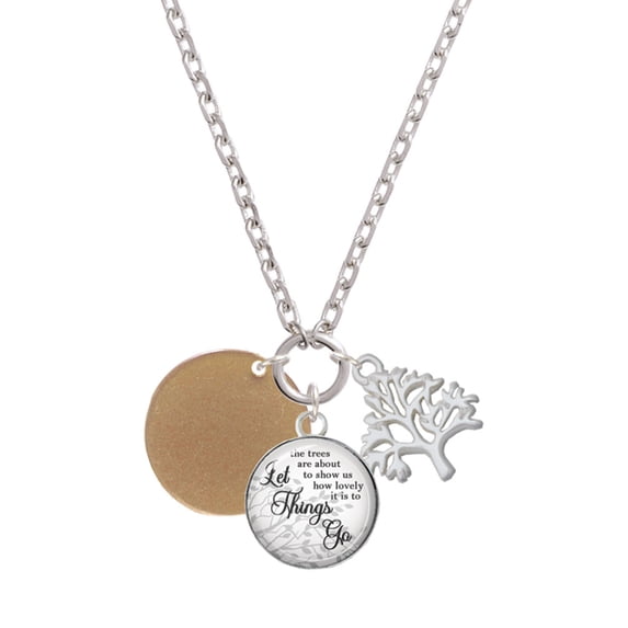 Delight Jewelry Acrylic 7/8" Disc Goldtone Let Things Go Fall Zoey Charm Necklace, 28"