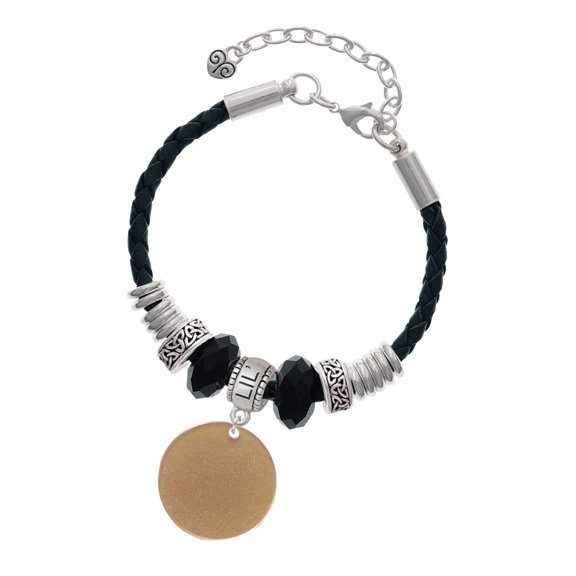 Delight Jewelry Acrylic 7/8" Disc Goldtone Middle Sister Celtic Knot Leather Bead Bracelet, 7"+2" Extender