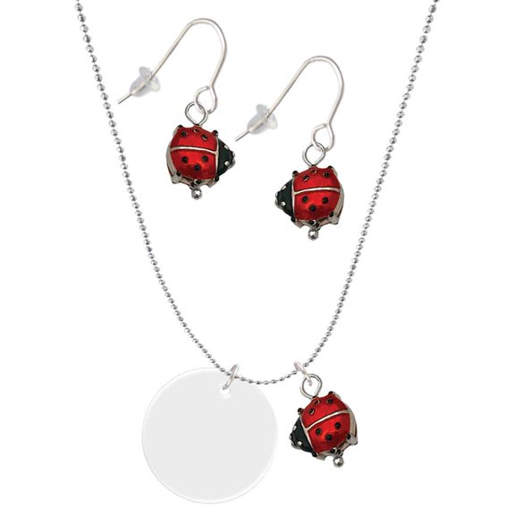 Delight Jewelry Acrylic 7/8" Disc Imitation Pearl Red Lucky Ladybug Necklace and Dangle Earrings Set