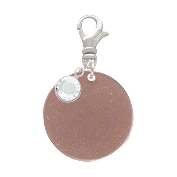 Delight Jewelry Acrylic 7/8" Disc Rose Goldtone - Silvertone Clip on Charm with Clear Crystal Drop