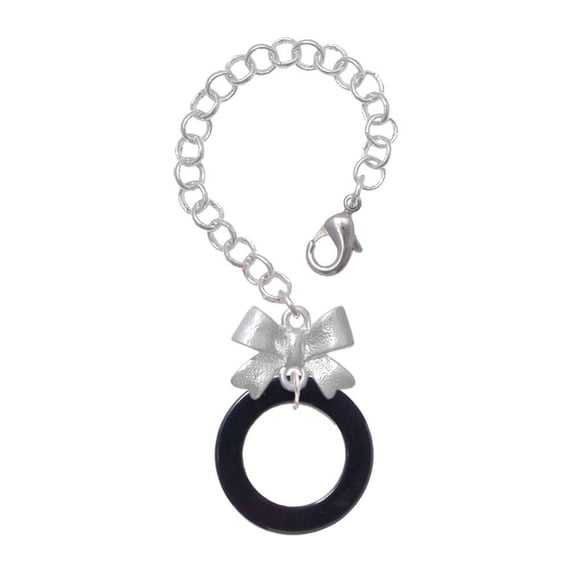 Delight Jewelry Acrylic 7/8" Ring Black - Silvertone Bow Charm Accessory for Tumblers and Thermal Cups