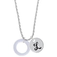 thumbnail image 1 of Delight Jewelry Acrylic 7/8" Ring Imitation Pearl Silvertone Script Initial Disc - L - Charm Necklace, 20"+3", 1 of 4