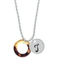 thumbnail image 1 of Delight Jewelry Acrylic 7/8" Ring Mixed Brown and Yellow Silvertone Script Initial Disc - T - Charm Necklace, 20"+3", 1 of 4