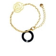 thumbnail image 1 of Delight Jewelry Acrylic 7/8" Ring with 4mm Crystal Black Gold-tone Flower Link Chain Bracelet, 6.75"+2" Extender, 1 of 4