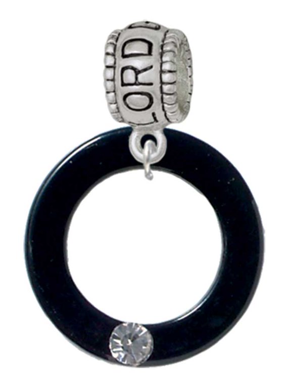 Acrylic 7/8" Ring with 4mm Crystal Black Lord Guide Me Charm Bead