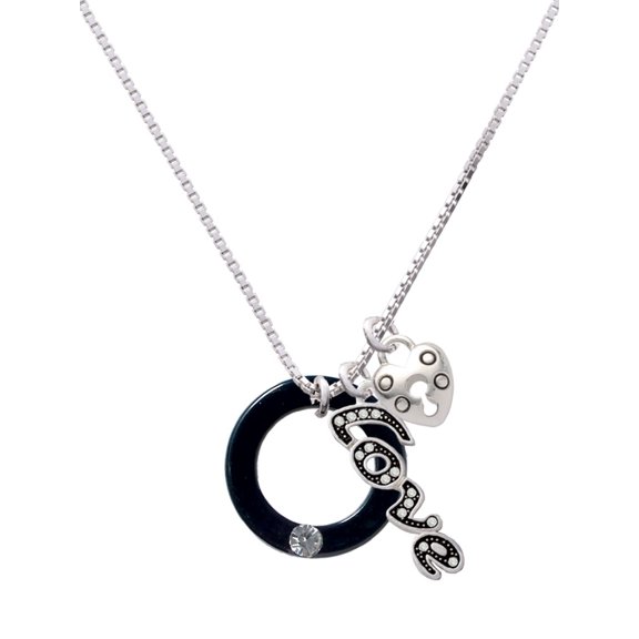 Delight Jewelry Acrylic 7/8" Ring with 4mm Crystal Black - Love and Lock Charm Necklace, 18"+1"
