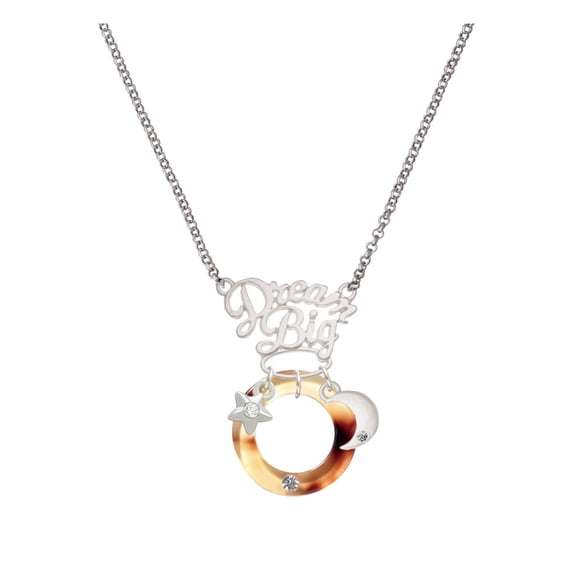 Delight Jewelry Acrylic 7/8" Ring with 4mm Crystal Mixed Brown and Yellow Silvertone Dream Big Pendant Necklace, 25"