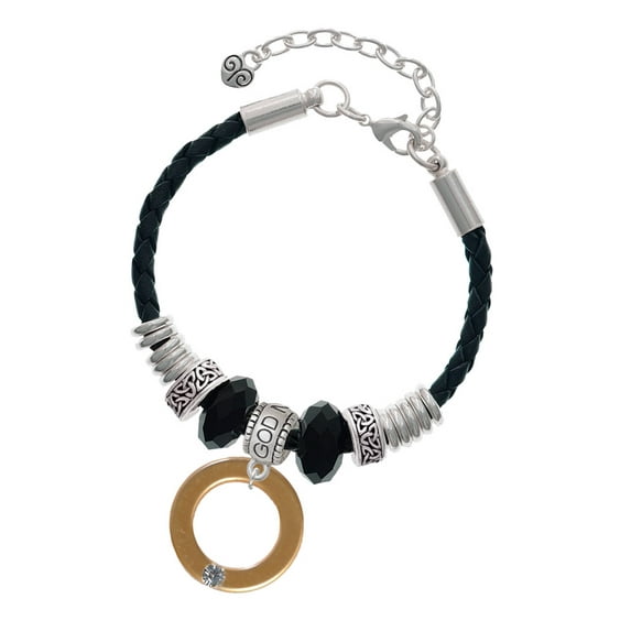 Delight Jewelry Acrylic 7/8" Ring with 4mm Goldtone Crystal Godmother Celtic Knot Leather Bead Bracelet, 7"+2" Extender