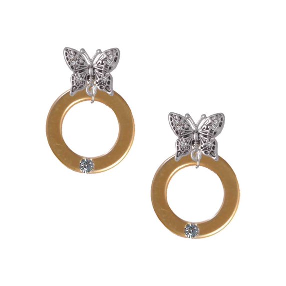 Delight Jewelry Acrylic 7/8" Ring with 4mm Goldtone Crystal Silvertone Antiqued Butterfly Post Earrings
