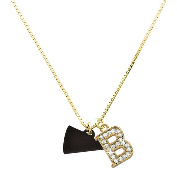 Delight Jewelry Acrylic Black Megaphone - Large Goldtone Crystal Initial - B - Charm Necklace, 17.5"+2"