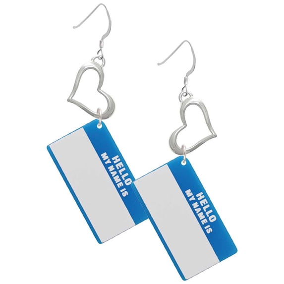 Delight Jewelry Acrylic Blue "Hello" Name Tag Open Heart French Earrings