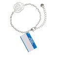 thumbnail image 1 of Delight Jewelry Acrylic Blue "Hello" Name Tag Silver-tone Flower Link Chain Bracelet, 6.75"+2" Extender, 1 of 3