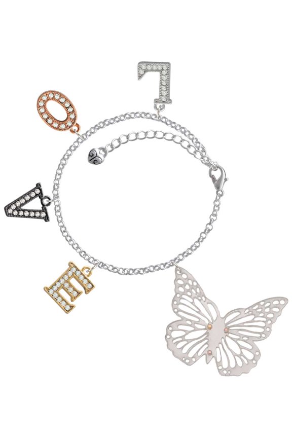 Acrylic Cut Out Butterfly Mirror Multi-Colored Crystal Love Charm Bracelet