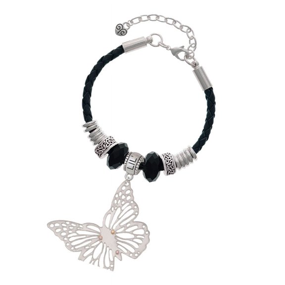 Delight Jewelry Acrylic Cut Out Butterfly Mirror Sister Celtic Knot Leather Bead Bracelet, 7"+2" Extender