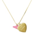 thumbnail image 1 of Delight Jewelry Acrylic Hot Pink Cheer Megaphone - Goldtone Engraved Cor Cordium Heart Locket Necklace, 17.5"+2" Extender, 1 of 4