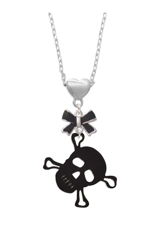 Acrylic Large Black Skull Black Bow Heart Necklace