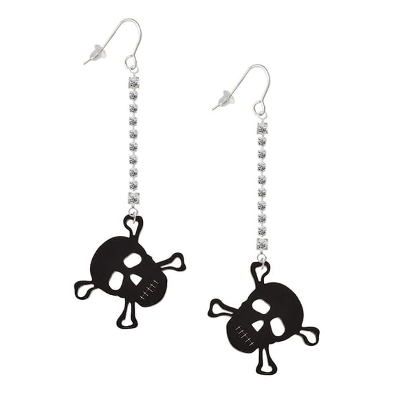 Delight Jewelry Acrylic Large Black Skull - Silver-tone Long Sparkle Dangle French Earrings
