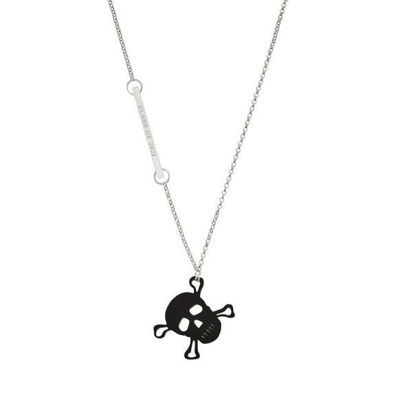 Delight Jewelry Acrylic Large Black Skull - Silvertone Class of 2026 Delicate Bar Necklace, 18.75"