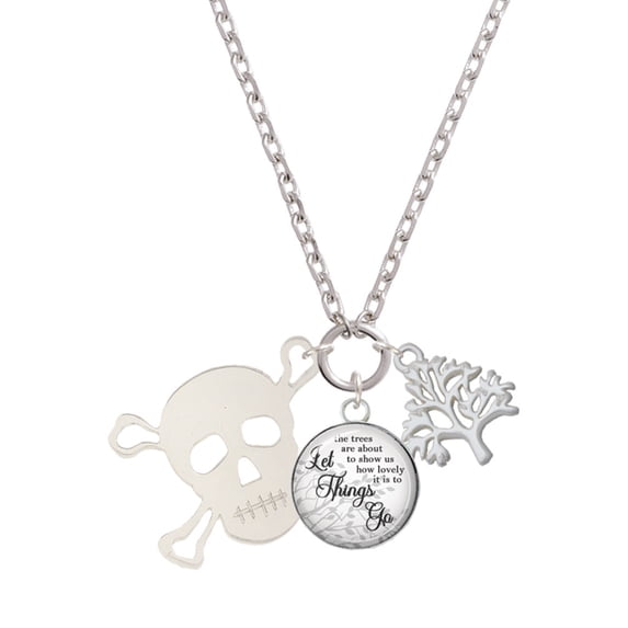 Delight Jewelry Acrylic Large Clear Skull Let Things Go Fall Zoey Charm Necklace, 28"
