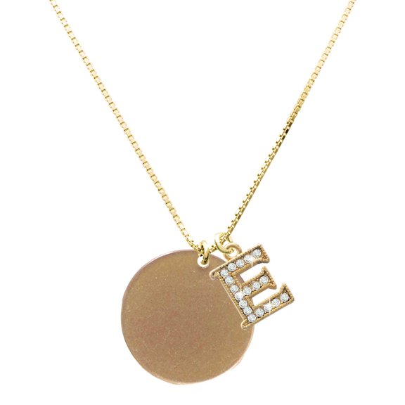 Delight Jewelry Acrylic Large Disc Gold-tone - Large Goldtone Crystal Initial - E - Charm Necklace, 17.5"+2"