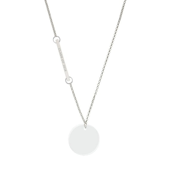 Delight Jewelry Acrylic Large Disc Imitation Pearl - Silvertone Class of 2026 Delicate Bar Necklace, 18.75"