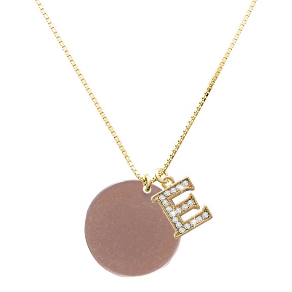 Delight Jewelry Acrylic Large Disc Rose Gold-tone - Large Goldtone Crystal Initial - E - Charm Necklace, 17.5"+2"