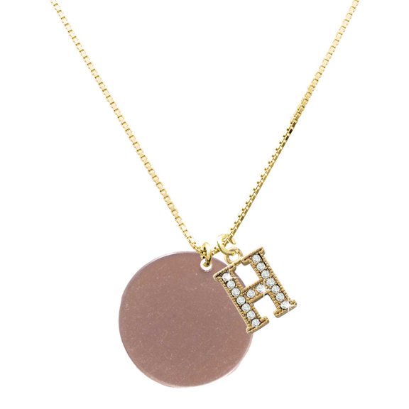 Delight Jewelry Acrylic Large Disc Rose Gold-tone - Large Goldtone Crystal Initial - H - Charm Necklace, 17.5"+2"