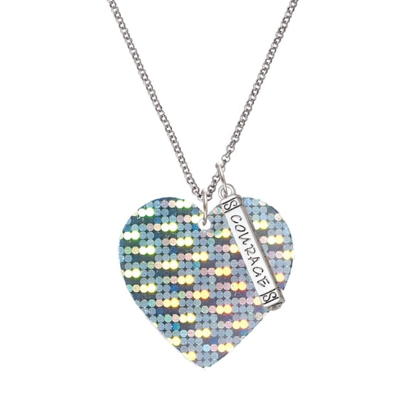 Delight Jewelry Acrylic Large Hologram Heart Silvertone Courage Strength Wisdom Honesty Bar Charm Necklace, 23"