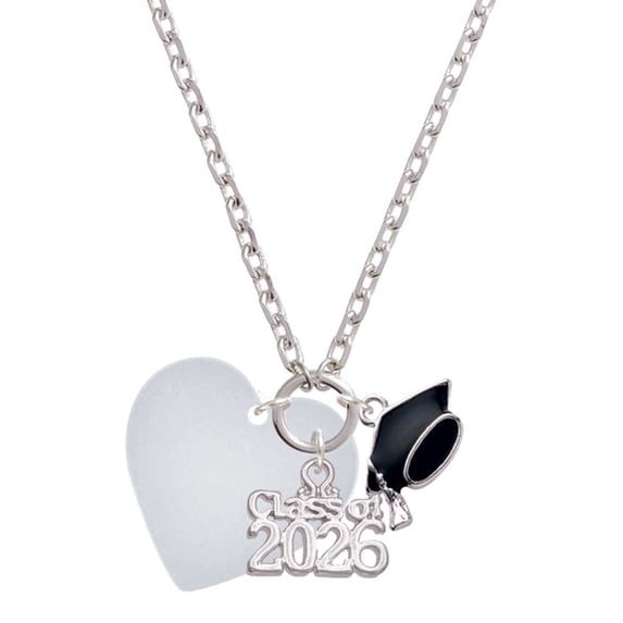 Delight Jewelry Acrylic Large Imitation Pearl Heart - Silvertone Class of 2026 Graduation Zoey Charm Necklace, 28"