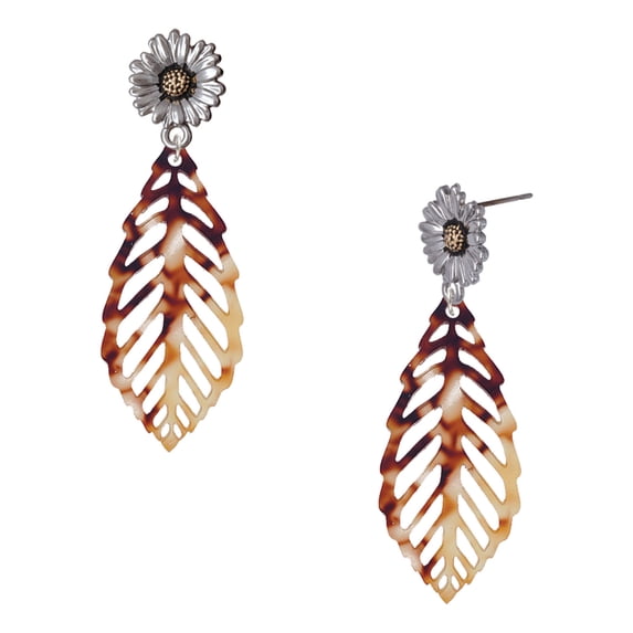 Delight Jewelry Acrylic Large Leaf Mixed Brown and Yellow - Two-tone Daisy Flower Post Earrings