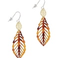 thumbnail image 1 of Delight Jewelry Acrylic Large Leaf Orange Brown Goldtone Leaf French Earrings, 1 of 4