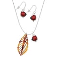 thumbnail image 1 of Delight Jewelry Acrylic Large Leaf Orange Brown Red Lucky Ladybug Necklace and Dangle Earrings Set, 1 of 6