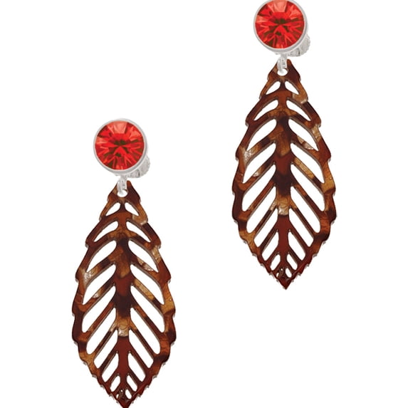 Delight Jewelry Acrylic Large Leaf Pearly Brown Red Crystal Clip on Earrings