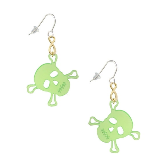 Delight Jewelry Acrylic Large Lime Green Skull Gold Tone Infinity French Earrings