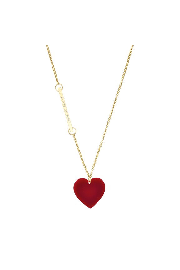 Acrylic Large Maroon Heart - Gold-tone Class of 2026 Delicate Bar Necklace, 18.75"