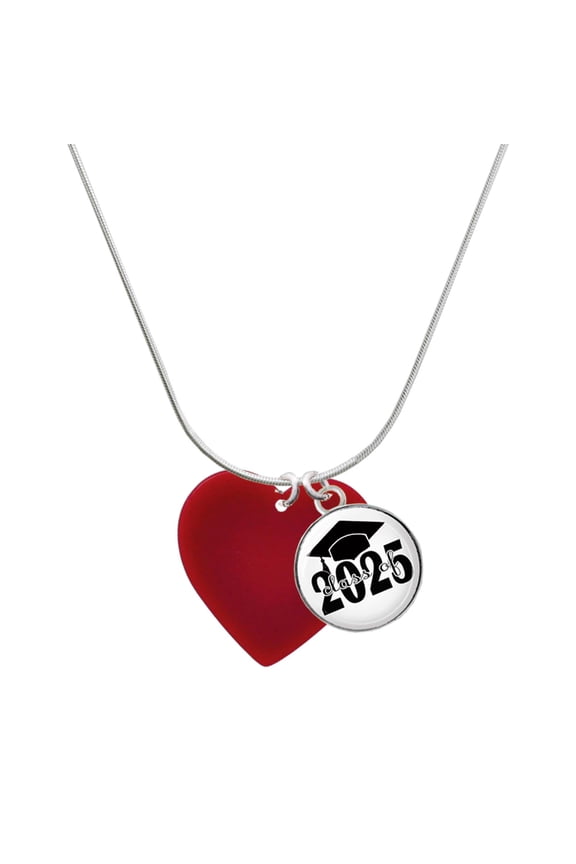 Acrylic Large Maroon Heart - Script Class of 2025 Dome Charm Necklace, 18"