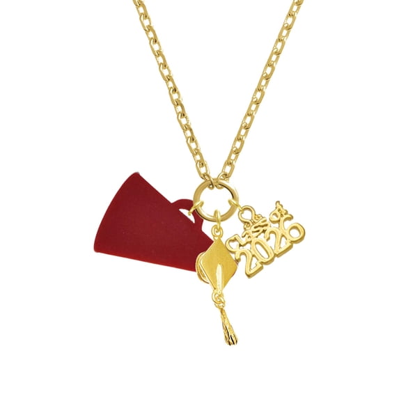 Delight Jewelry Acrylic Large Maroon Megaphone - Gold-tone Class of 2026 Graduation Zoey Charm Necklace, 28"
