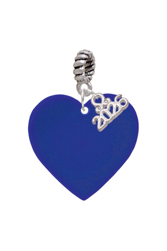 Acrylic Large Navy Blue Heart - Silver Plated Rope Charm Bead Dangle with Mini 2026
