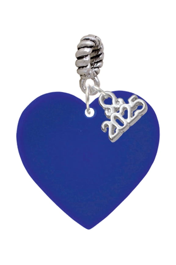 Acrylic Large Navy Blue Heart - Silver-tone Rope Charm Bead Dangle with Mini 2025