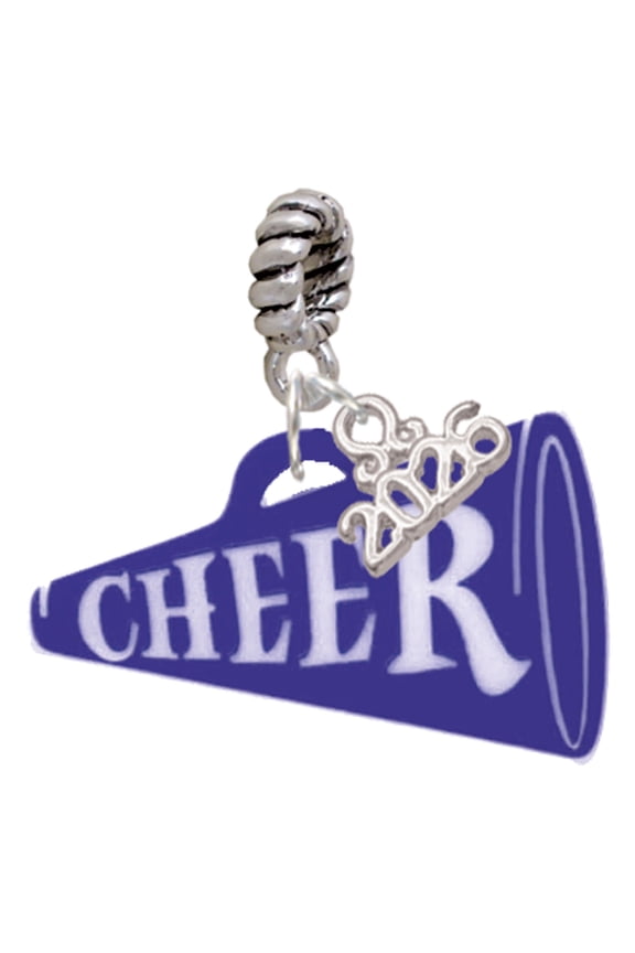 Acrylic Large Navy Cheer Megaphone - Silver Plated Rope Charm Bead Dangle with Mini 2026