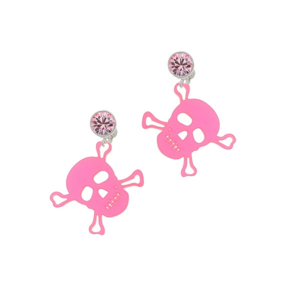 Delight Jewelry Acrylic Large Pink Skull Pink Crystal Clip on Earrings