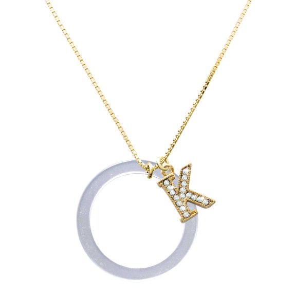 Delight Jewelry Acrylic Large Ring Imitation Pearl - Large Goldtone Crystal Initial - K - Charm Necklace, 17.5"+2"