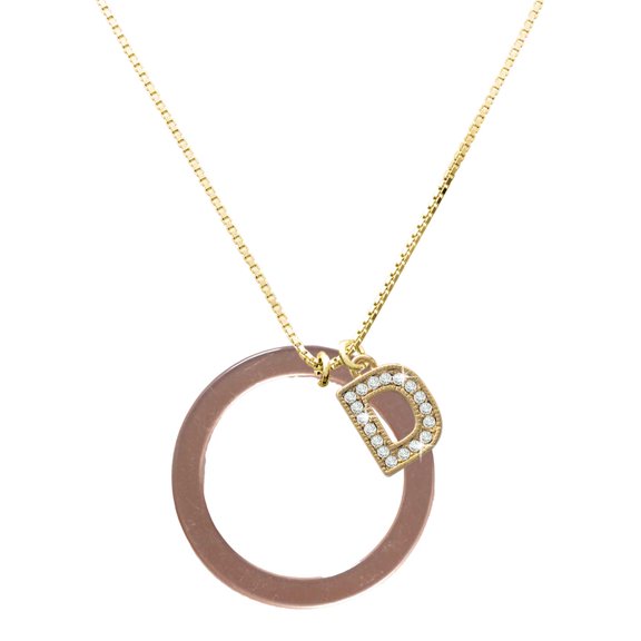 Delight Jewelry Acrylic Large Ring Rose Gold-tone with a Large Goldtone Crystal Initial - D - Charm Necklace, 17.5"+2"