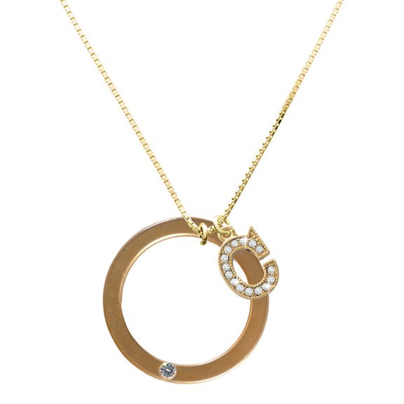 Delight Jewelry Acrylic Large Ring with 4mm Gold-tone Crystal - Large Goldtone Crystal Initial - C - Charm Necklace, 17.5"+2"