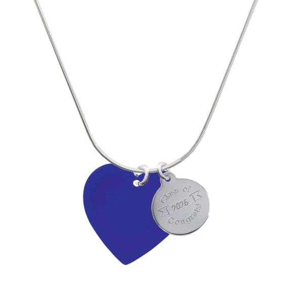 Delight Jewelry Acrylic Large Royal Blue Heart - Silvertone Engraved Congrats Class of 2026 Charm Necklace, 18"