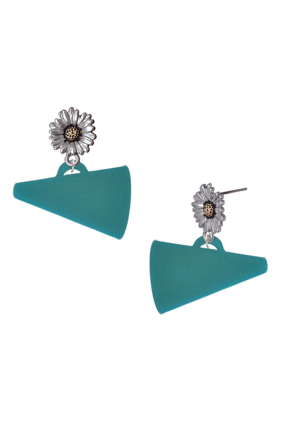 Acrylic Large Teal Megaphone - Two-tone Daisy Flower Post Earrings