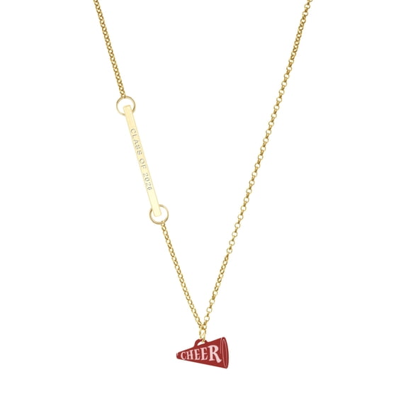 Delight Jewelry Acrylic Maroon Cheer Megaphone - Gold-tone Class of 2026 Delicate Bar Necklace, 18.75"